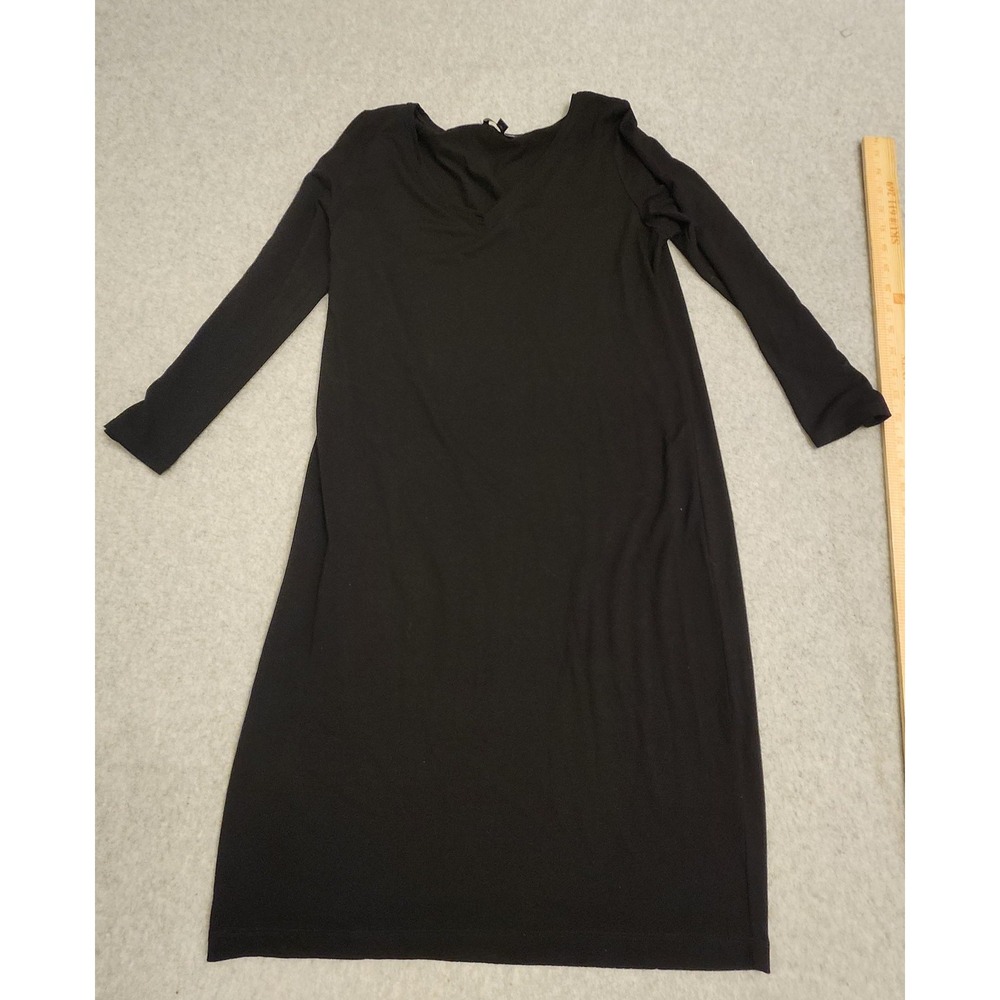 Eileen‎ Fisher Dress Womens Small Black Long Sleeve V-Neck Knit Made USA R1BVF